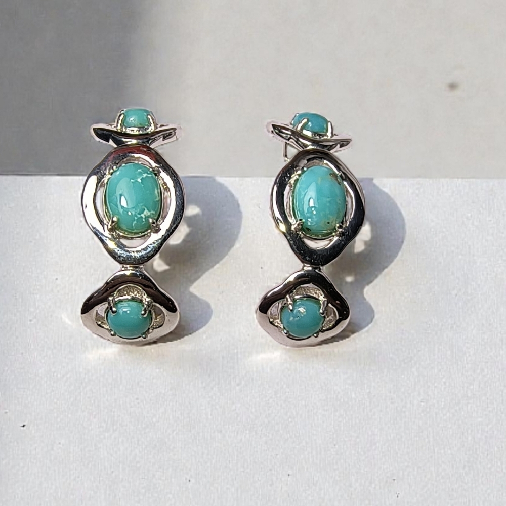 Campo Frio Turquoise & Sterling Silver J-Hoop Earrings Brand New